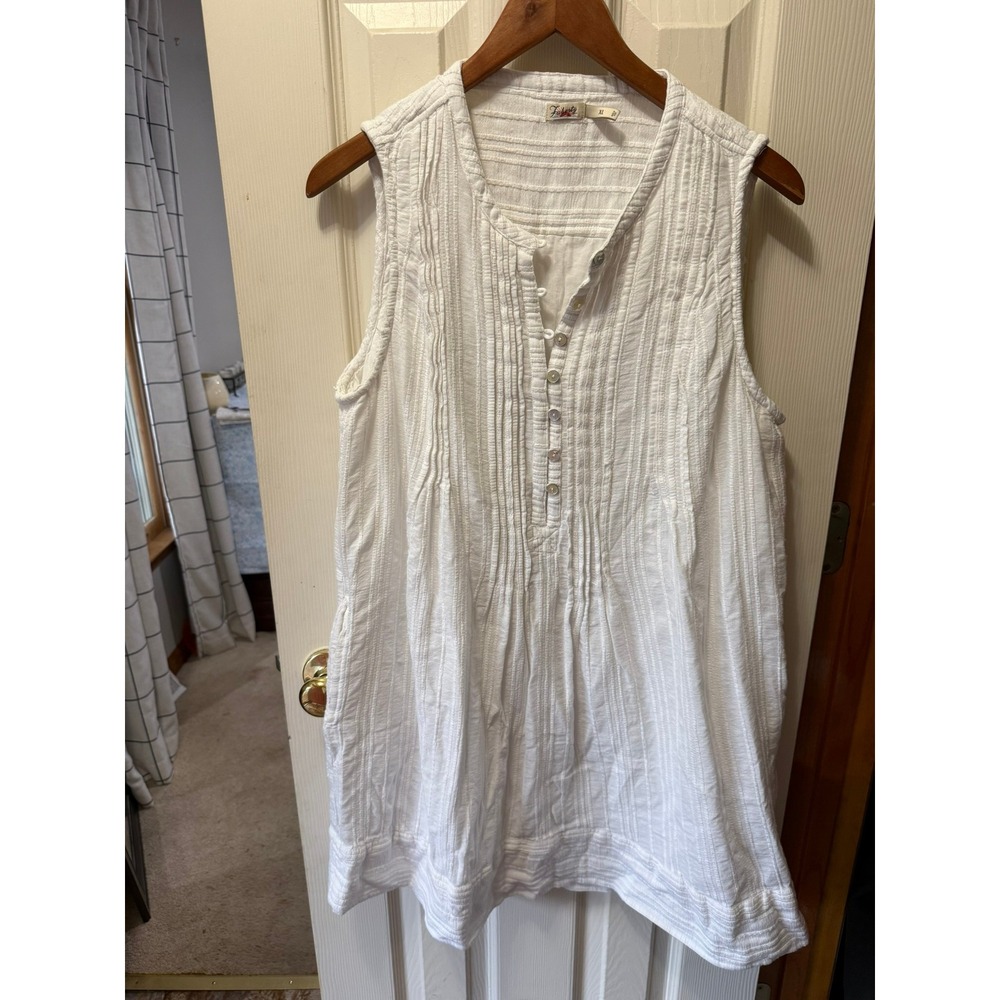Faherty White Linen Sleeveless Button Front Pintuck Tunic Dress Size XL